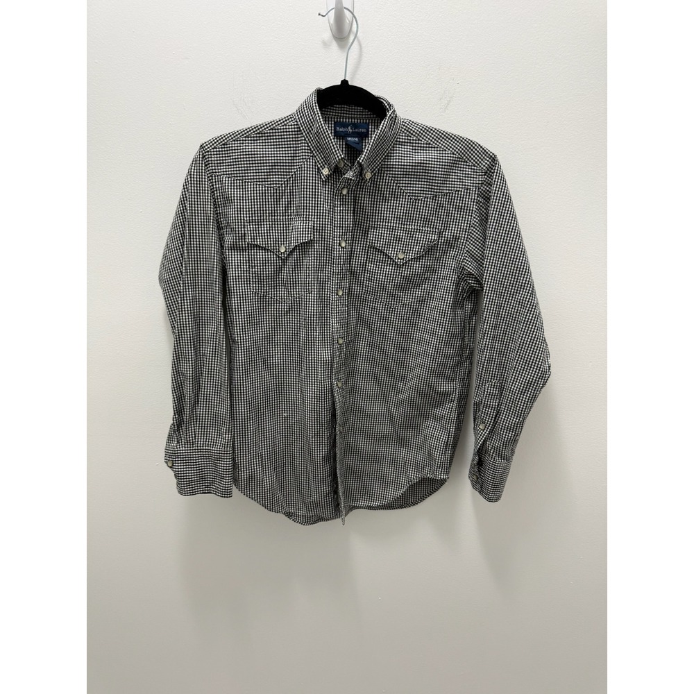 Ralph Lauren Boys Black White Gingham Western Snap Shirt M 12/14 RN